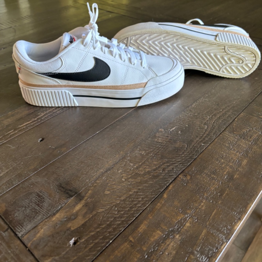 Nike Women’s White Sneakers with Black Swoosh and Beige Accent - Picture 3 of 3